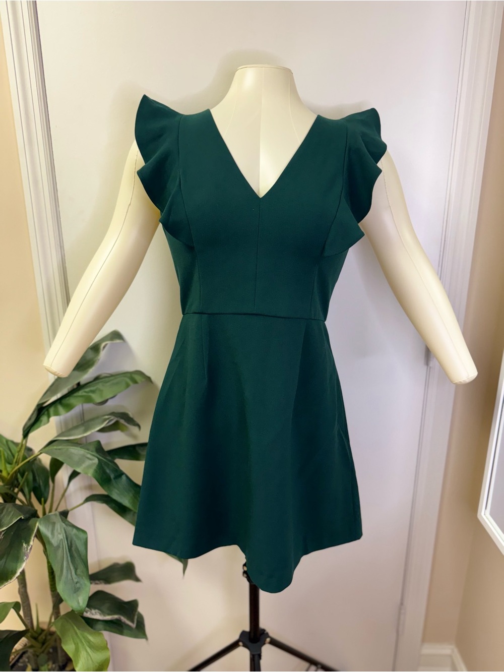 French Connection V Neck Mini Dress, Dark Green, Size 10, NWT